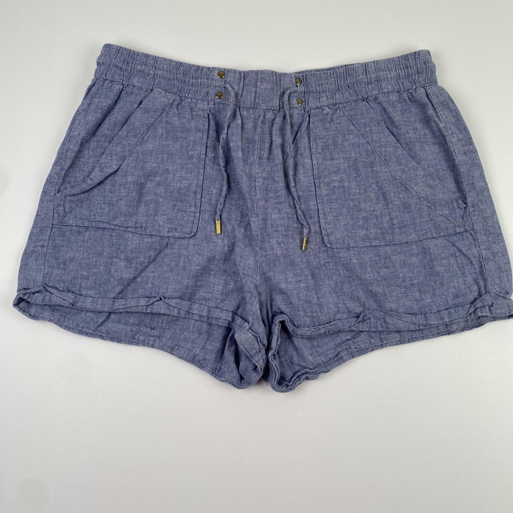 Guess Chino Shorts Womens Large (32x3) Blue Chambray Linen Drawstring Summer
